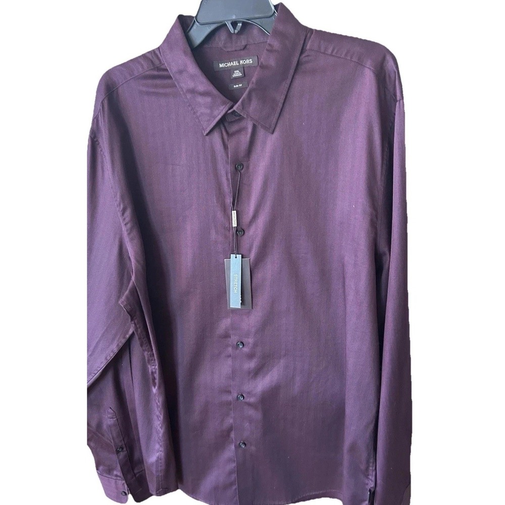 New Michael Kors Button Up Purple Shirt 2XL Stretch LS Subtle Stripe NWT $128